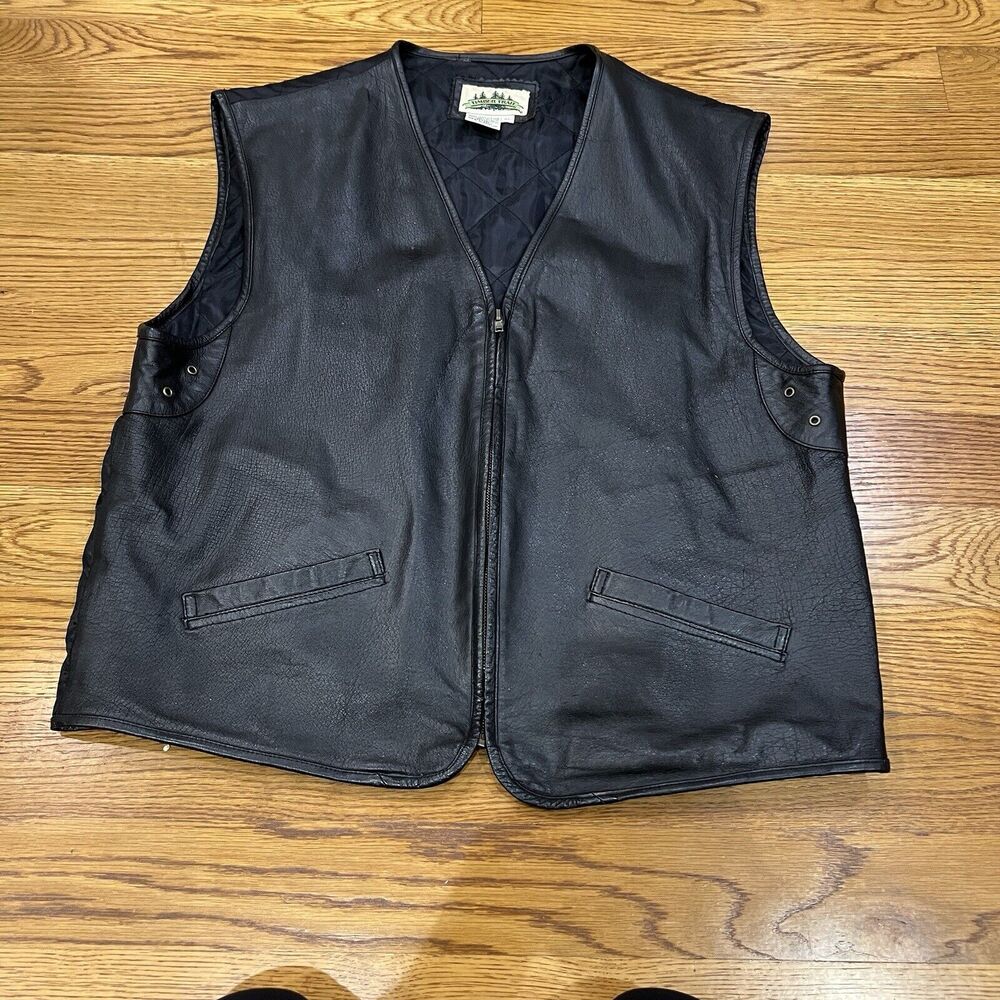 Mens Black Leather Vest Timber‎ Trail Size XL